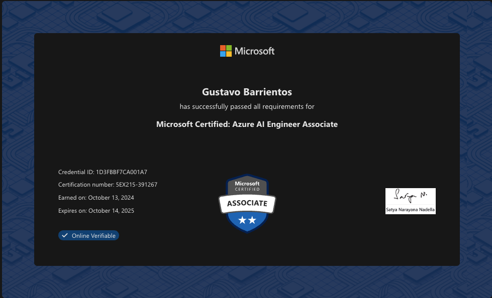 Cover image for I got the AI-102: Azure AI Engineer Associate Certification!